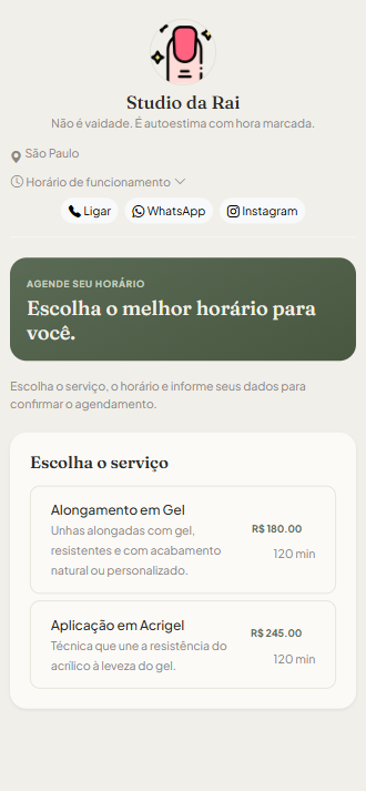 Tema Oliva da página pública de agendamento