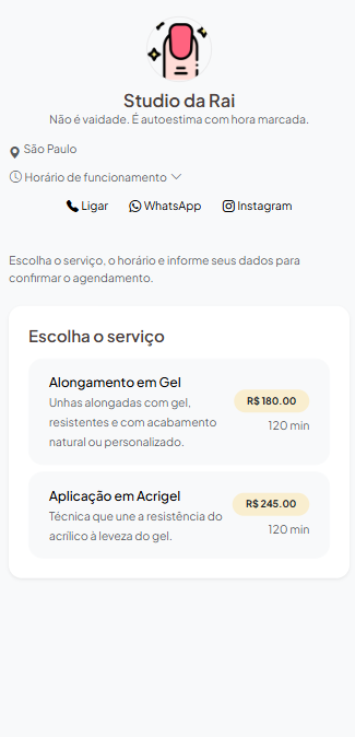 Tema Areia da página pública de agendamento